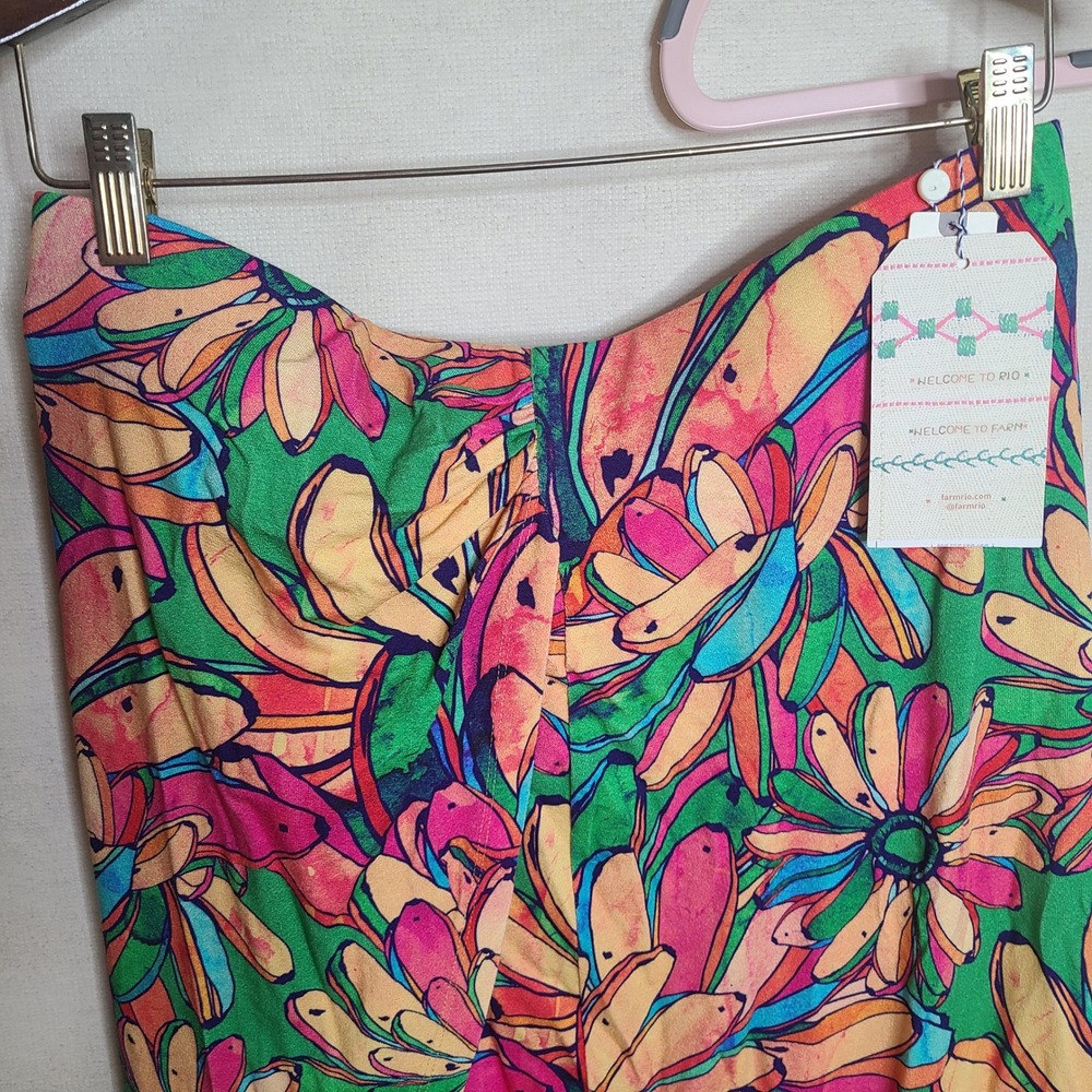 Farm Rio Anthropologie Maxi Skirt Womens Lg Tropical Floral Print Ruched Waist - Picture 2 of 9